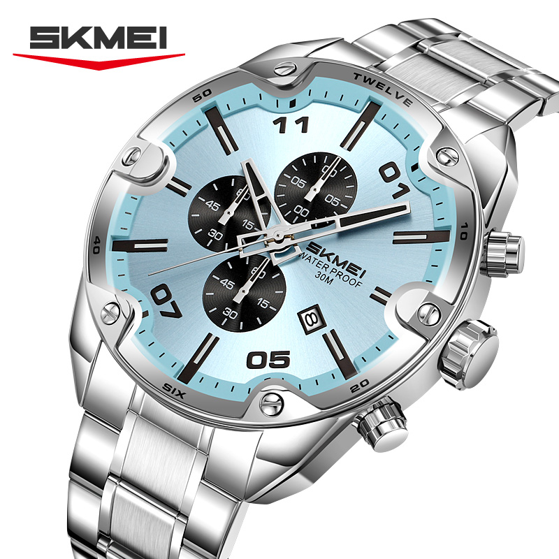 Suede Strap Watch - SKMEI 9387 Fashion Calendar Chronograph Stainless