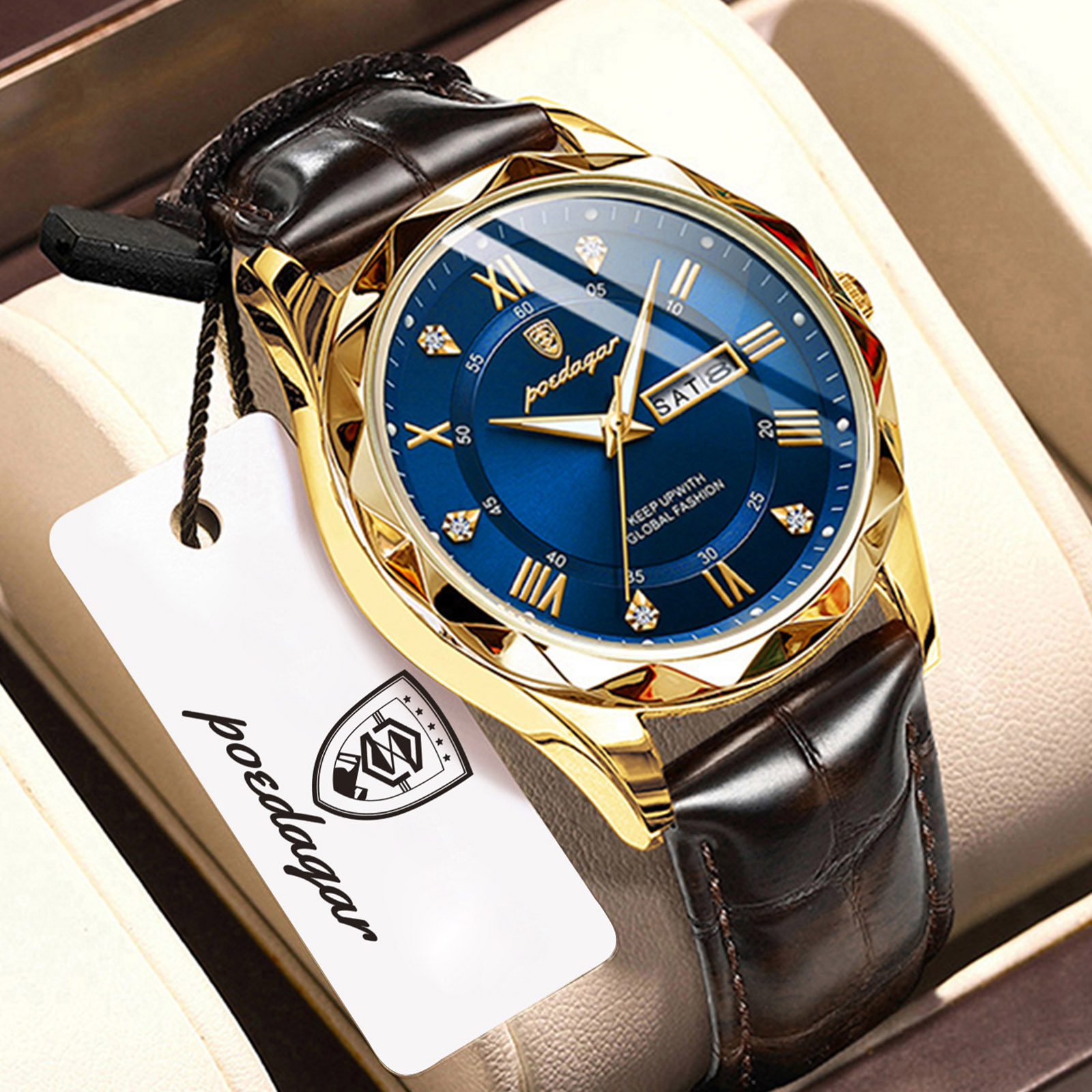 POEDAGAR Top Fashion Man Clock - đánh giá và giá Suede Strap Watch